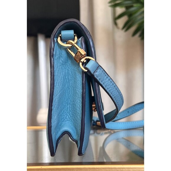 Tory Burch Blue Leather Serif Crossbody Bag With Gold Hardware & Logo Design - Picture 4 of 8